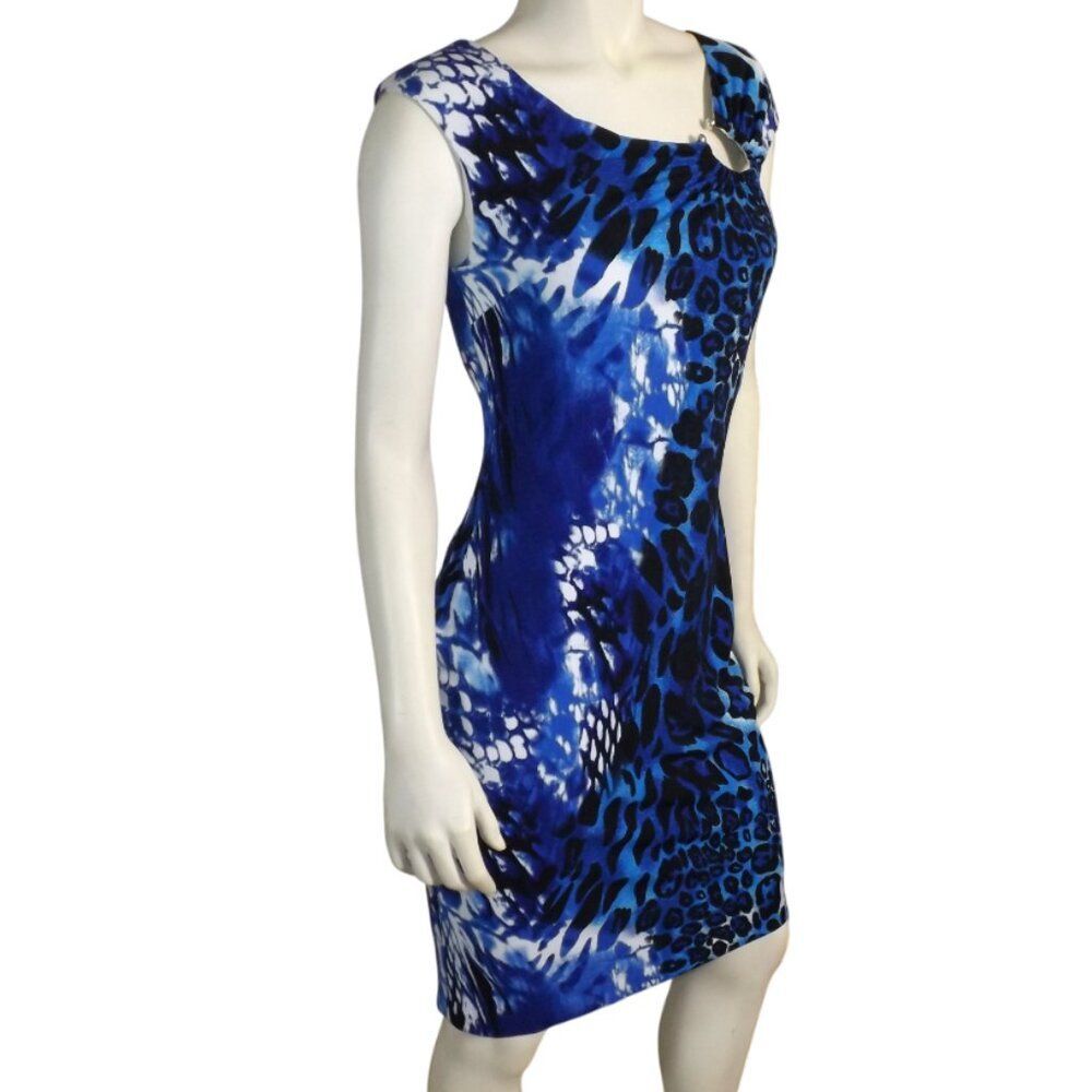 CACHE Dress, 6, Blue Leopard, Bodycon/Stretch, Drop shoulder, Colorful, Ring - Picture 3 of 10